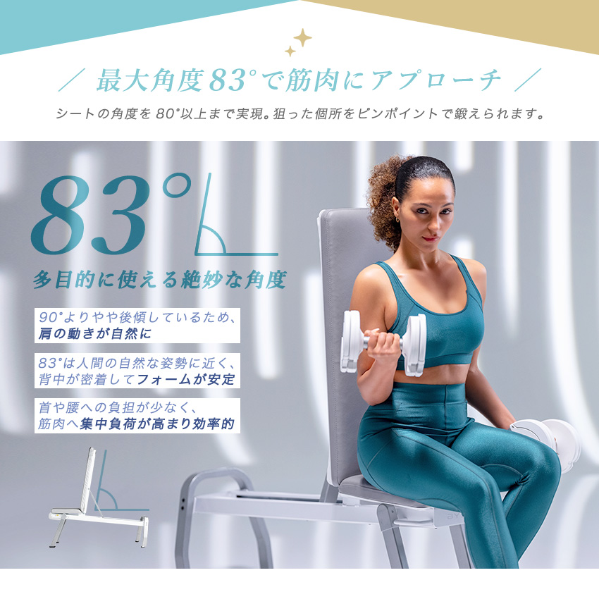 最大角度83°でフォームが安定