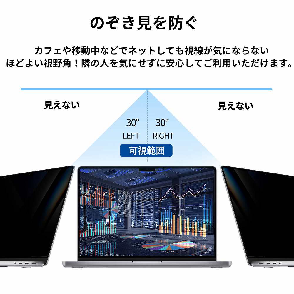 MacBook Air 13 2024 M3 2022 M2 用 覗き見防止 フィルム プライバシーフィルター ブルーライトカット 反射防止 取り外し可能 粘着式 保護フィルム｜motomoto｜03