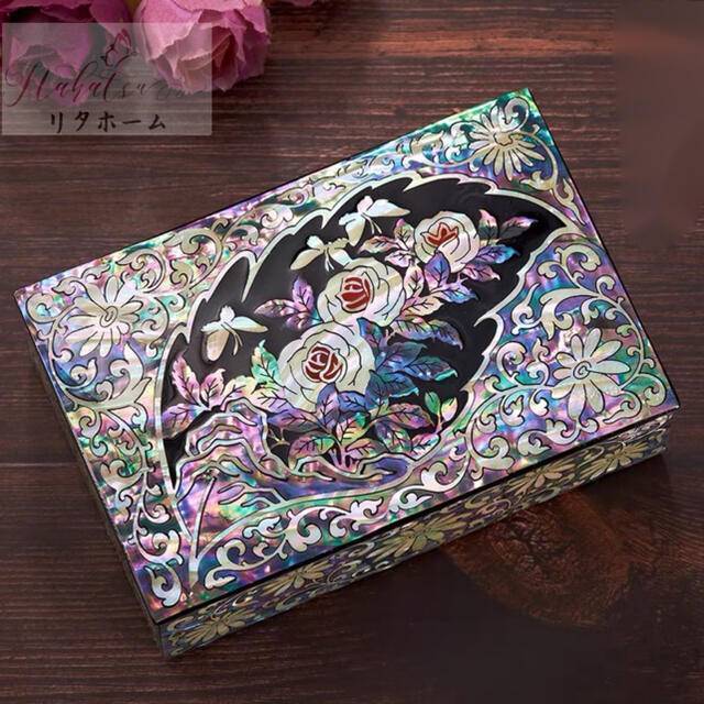 A37409 純手作り製作 真珠層ラッカー 貝殻ジュエリーボックス