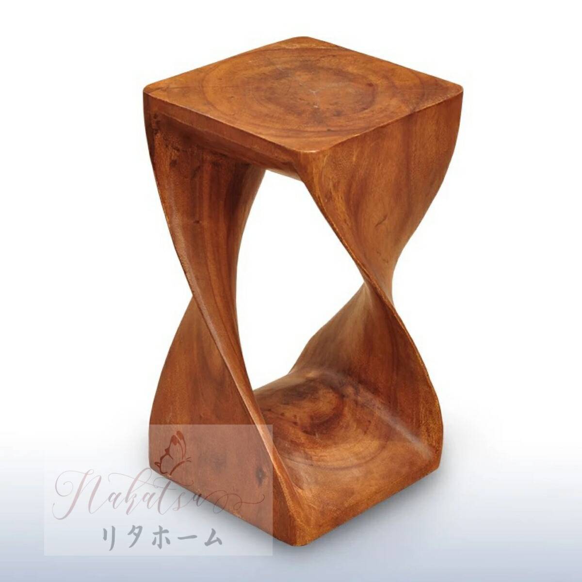 A37471 アンティーク調 レトロ チーク 木製サイドテーブル 椅子 花台