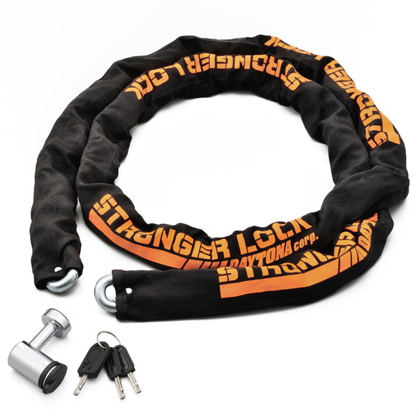 10％OFFデイトナ 31237 バイク用 バイクロック 42mm幅チェーン φ12mmスチール合金製 LEDライト付き鍵 ストロンガーチェーンロック 2.5m