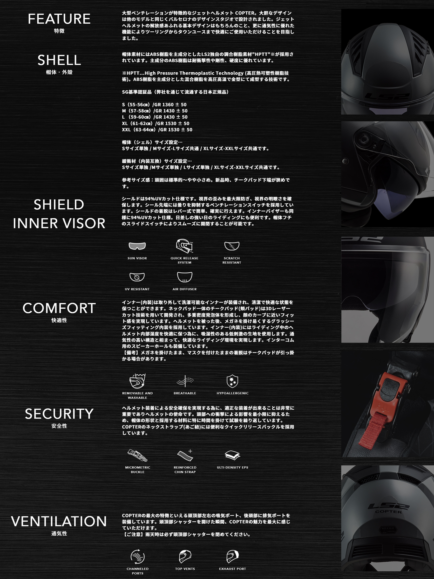 LS2 HELMETS LS2 COPTER ジェットヘルメット マットブラック MATT
