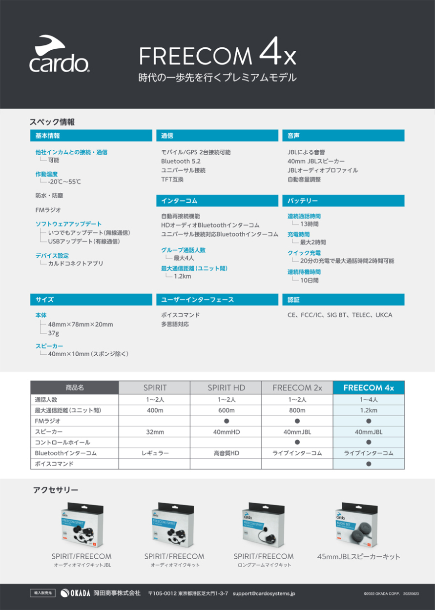 cardo（カルド） FREECOM 4X フリーコム4エックス バイク用インカム