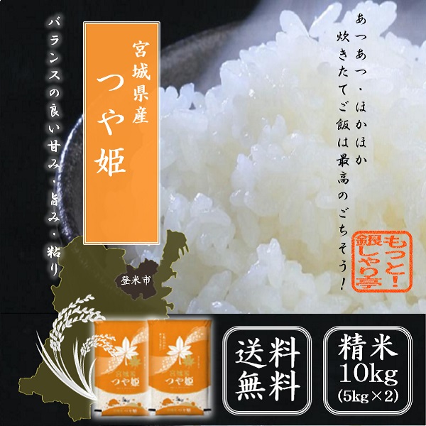 令和5年産　米10kg　   宮城県産つや姫 10kg （5ｋｇ×2） 送料無料 米 お米 精米　白米