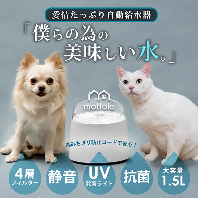 給水器 猫 犬 ペット PTL-E007 mottole フィルター 抗菌 除菌 ペット用