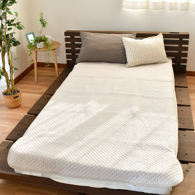 西川（nishikawa） 敷きパッド シングル 麻100％ 綿わた入り 夏 水洗い