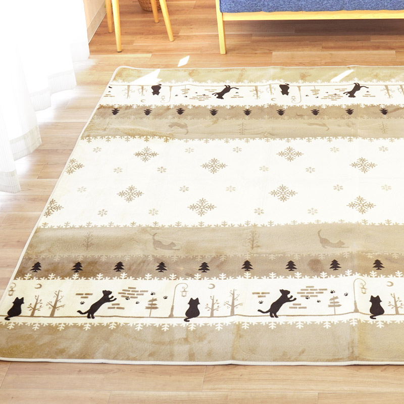 洗えるラグ 暖かい 2畳 180×180cm ホットカーペット対応 ラグマット ねこ柄 床暖房対応 秋冬ラグ シロナ イケヒコ