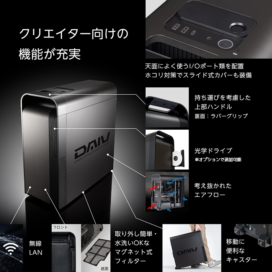 クリエイターPC デスクトップ 新品 WPS Office搭載 DAIV FX-I5G6A（NVIDIA Studio 認定PC）RTX 5060 Ti Core Ultra 5 250K Plus 32GB メモリ 1TB SSD | DAIV | 05