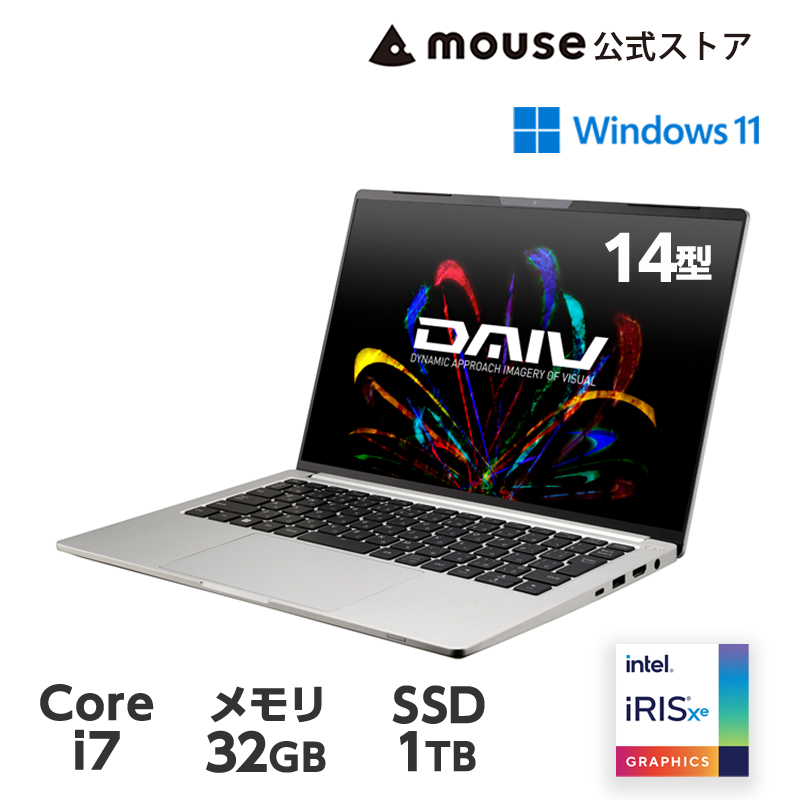 ノートパソコン DAIV Z4-I7I01SR-A （32GB メモリ搭載）クリエイターPC 14型 WUXGA液晶 Core i7-1360P  1TB SSD intel Iris Xe グラフィックス 新品