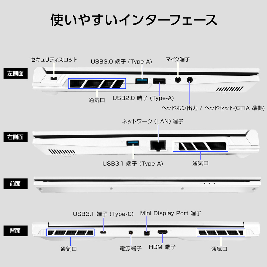 G TUNE ゲーミングPC ノートパソコン P5-I7G60WT-B 15.6型 フルHD 液晶