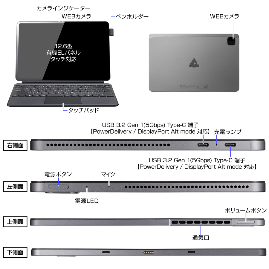 2in1 タブレット 新品 mouse M2-ICU01BK-A 12.6型 WQXGA 有機ELパネル タッチ対応 Core i5-1335U 16GB メモリ 512GB SSD スタイラスペン | マウスコンピューター | 07