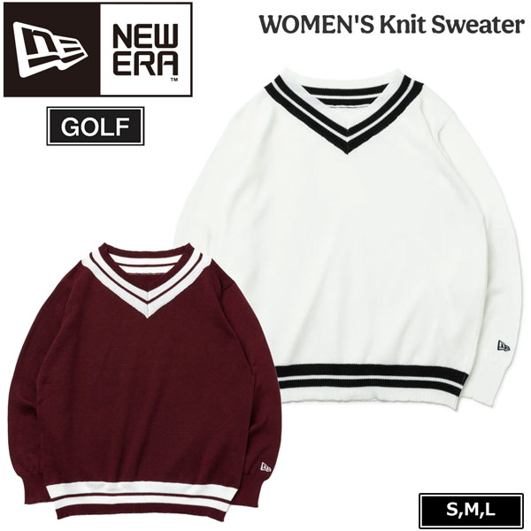 ニューエラ ゴルフ ウェア NEW ERA レディース Vネック ニット セーター オフホワイト 女性用 GOLF｜move-select
