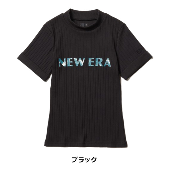ニューエラ レディース ゴルフ ウェア シャツ NEW ERA 半袖 RIB ミッドネックTシャツ ブラック GOLF 女性 綿 ポリウレタン メール便配送 | NEW ERA | 01