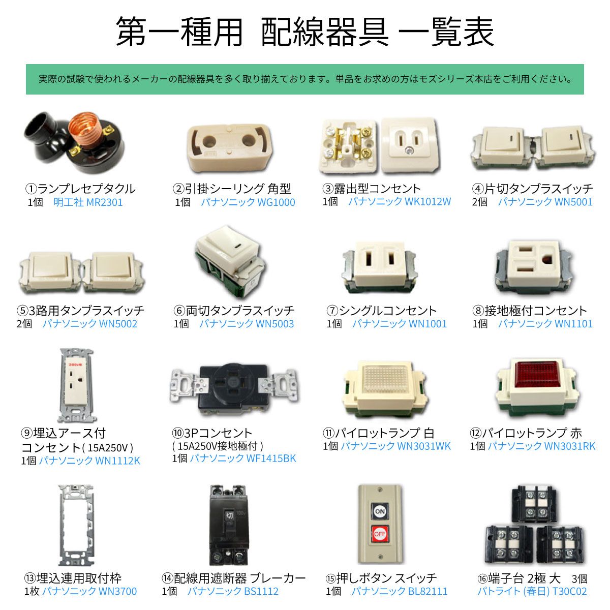1種用器具セット一覧(1)