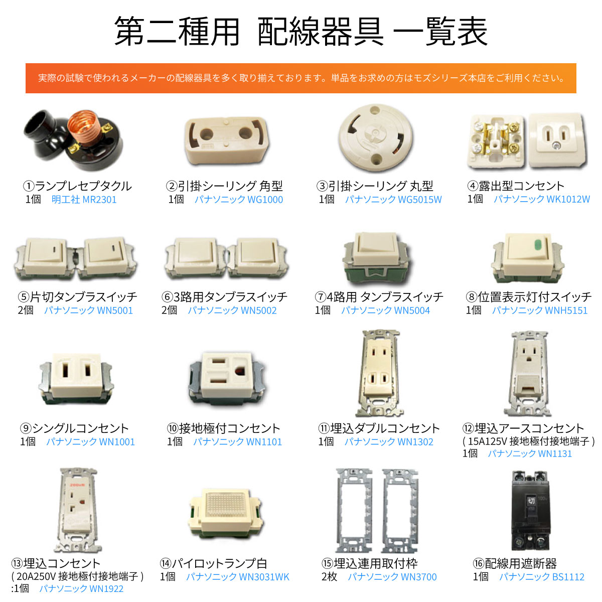 第二種 電気工事士 技能試験セット モズシリーズ 器具セット 第2種
