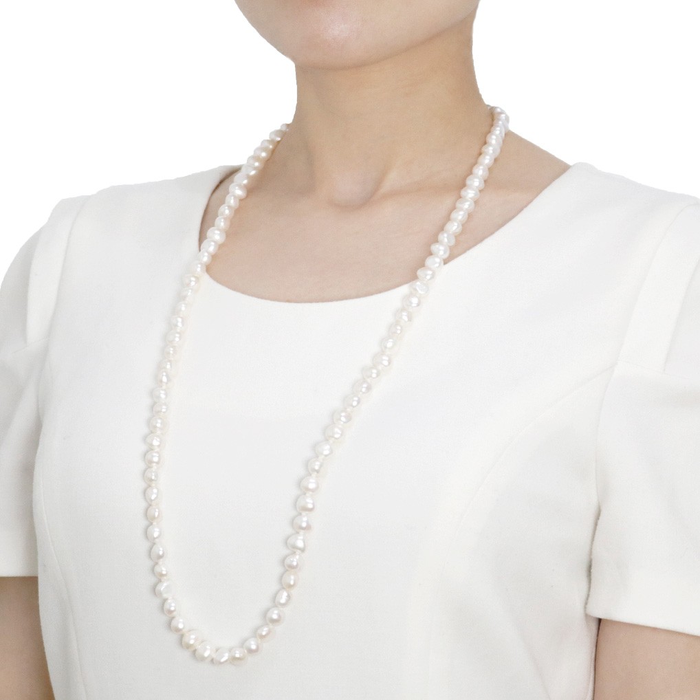 909 超美品　本真珠　バロック　パール　超ロング　二重ネックレス　ホワイト 909 超美品 本真珠 バロック パール 超ロング 二重ネックレス