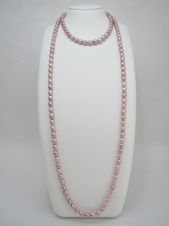 艶やかな希少天然パープル色、SV淡水パールオーバルロングネックレス