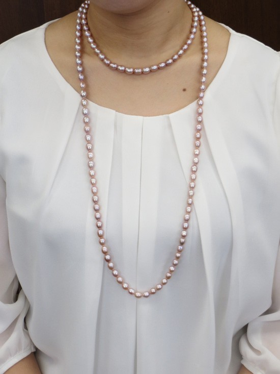 パールネックレス 本真珠ネックレス ◯ 淡水パール 120cmロング 照り