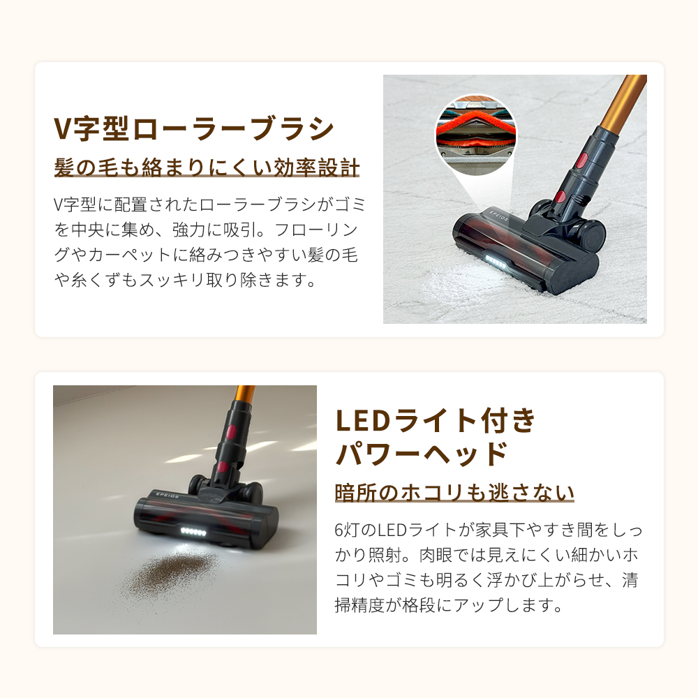コードレス掃除機 強力吸引 28KPa サイクロン式 自走式 自立