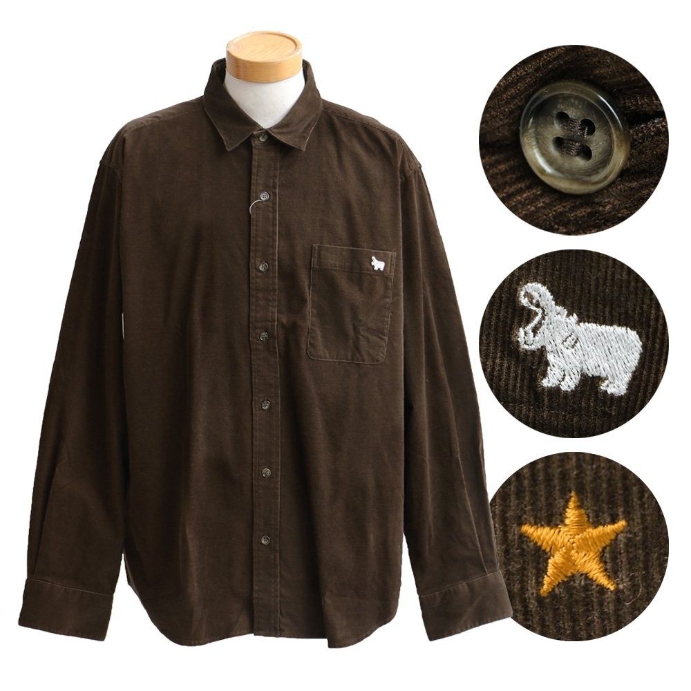 新着 関税送料込み Palm Angels ボタン付きコーデュロイ シャツ 2nd コーデュロイ シャツ 長袖 リラックス「カバ刺繍」「星型