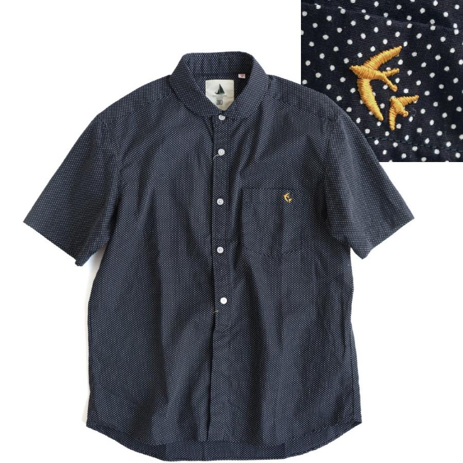 シャツ メンズ 半袖 丸襟 ピンドット ドット 日本製 コットン 綿100% おしゃれ 配色 刺繍 刻印ボタン 夏 SAIL セイル  通販 