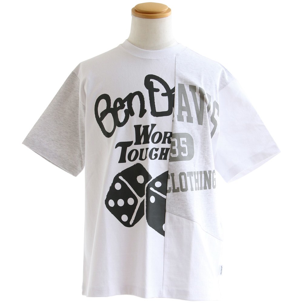 BEN DAVIS ベンデイビス Tシャツ 5分袖 メンズ  リメイク風 パッチワーク モノトーン ...