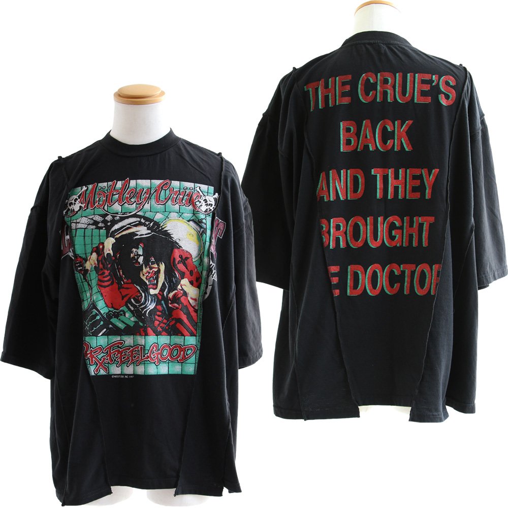 PATY Tシャツ 5分袖 クルーネック メンズ バンドT クレイジー 切り替え