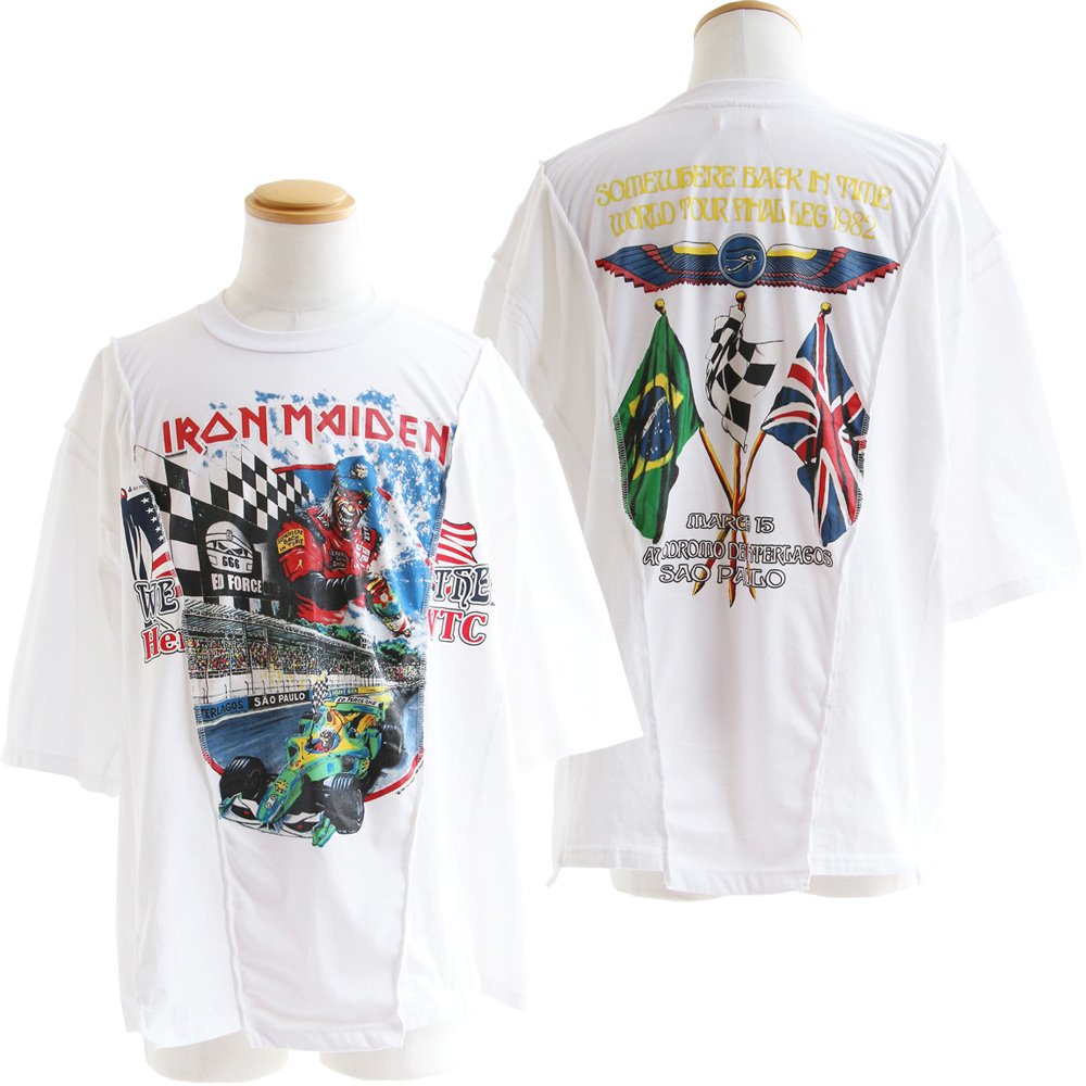 PATY Tシャツ 5分袖 クルーネック メンズ バンドT クレイジー 切り替え