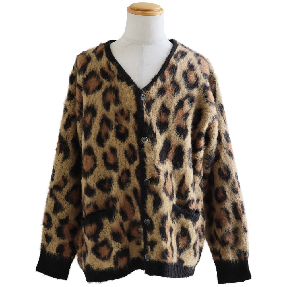 PATY カーディガン 長袖 メンズ Vネック 重ね着 レオパード 総柄