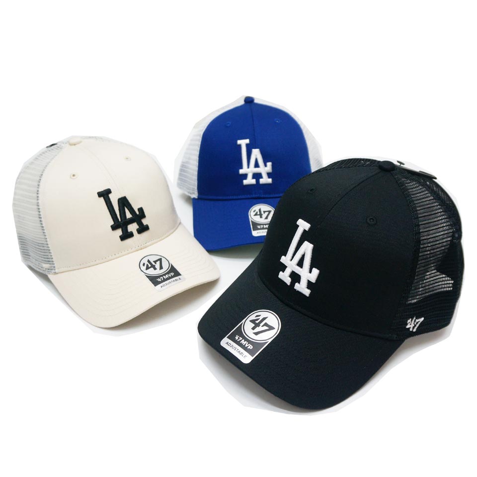 '47 フォーティーセブン メッシュキャップ 帽子 BRANSON MVP CAP - LOS ANGELES DODGERS ロサンゼルス  ドジャース ブラック ロイヤル ナチュラル