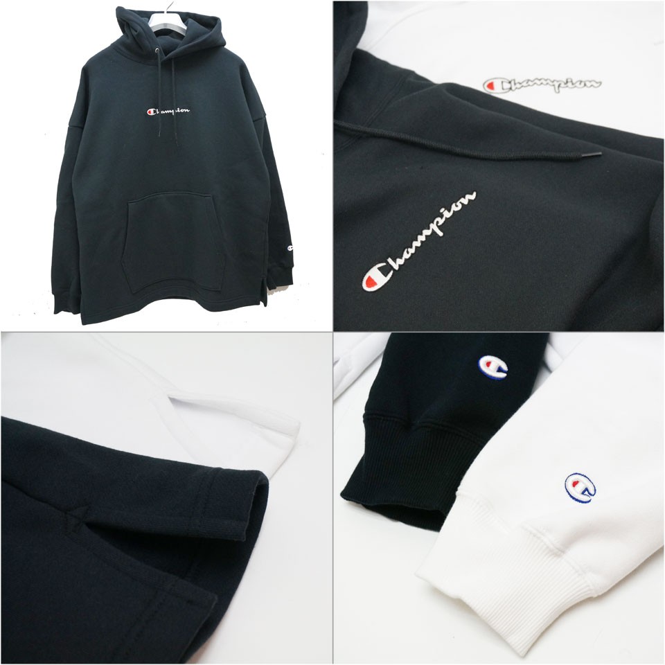 チャンピオン CHAMPION ビッグシルエットパーカー BIG LOGO HOODIE バックプリント ブラック ホワイト C3-Q109