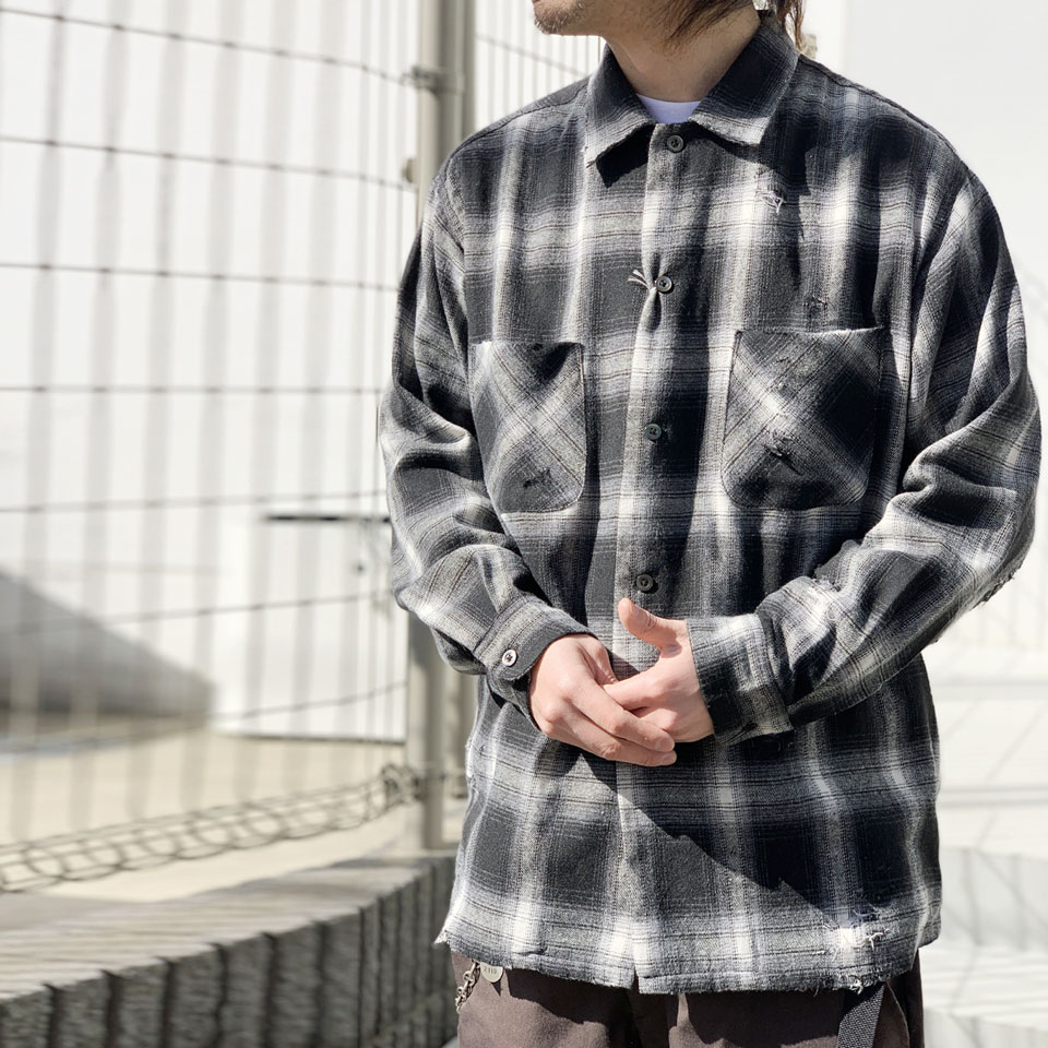 ダンリバー DAN RIVER オンブレチェックシャツ ネルシャツ WORN-OUT