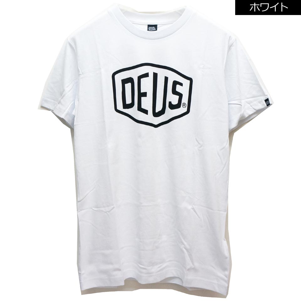 デウスエクスマキナ DEUS EX MACHINA Tシャツ 半袖 SHIELD LOGO S/S Tee 定番ロゴ シールドロゴ DMW41808E  ホワイト 白 WHITE ブラック 黒 BLACK