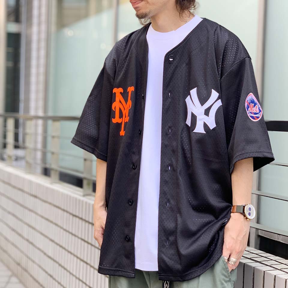 ファナティクス FANATICS 別注ベースボールシャツ MLB BASE BALL SHIRT - NY YANKEES METS ヤンキース メッツ ブラック 黒 BLACK｜mr-vibes｜02