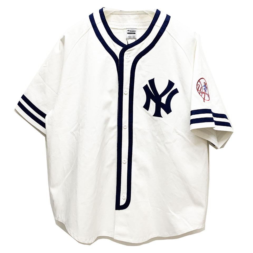 ファナティクス FANATICS ベースボールシャツ MLB NEW YORK YANKEES COTTON BASEBALL SHIRT ヤンキース ナチュラル/ネイビー ホワイト 白 WHITE｜mr-vibes｜02