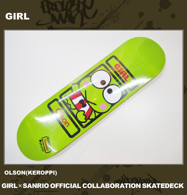 ■GIRL［ガール］ GIRL×SANRIO OFFICIAL COLLABRATION SKATEDECK サンリオ スケート デッキ スケボー  OLSON KEROPPI ケロッピ / イエローグリーン 黄緑