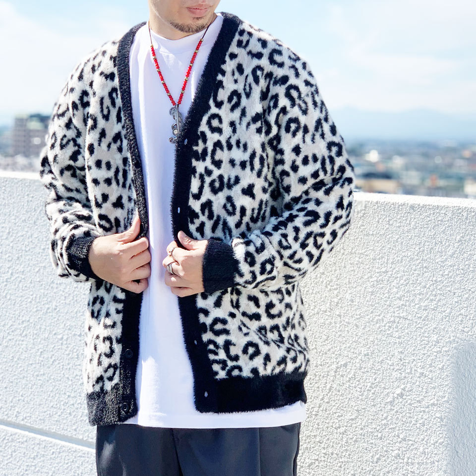 ハフ HUF カーディガン SNOW LEOPARD CARDIGAN モヘアカーディガン ヒョウ柄 ホワイト 白 WHITE