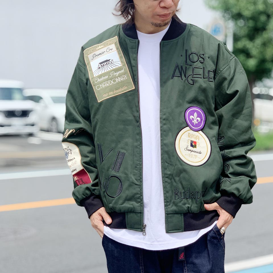 ハフ HUF スタジャン ジャケット ボンバージャケット STRATFORD TOUR JACKET ダークグリーン SYCAMORE