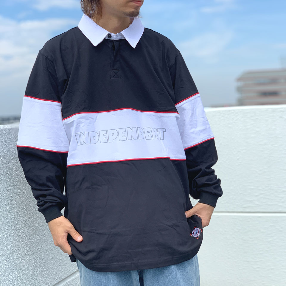 インディペンデントトラックス INDEPENDENT TRUCKS ラガーシャツ ITC STREAK L/S RUGBY SHIRT ラグビーシャツ  ブラック/ホワイト BLACK 黒