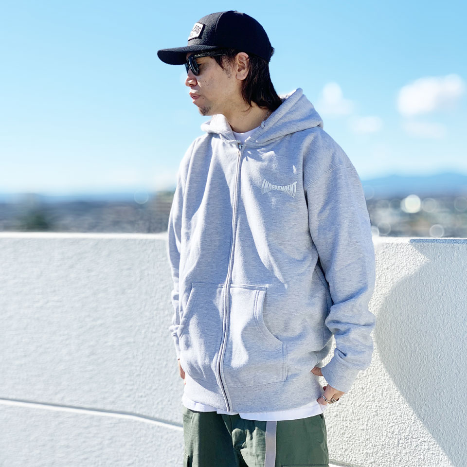 ヤ*佐様 INDEPENDENT パーカー L ダークグレー ANDER HUNK パーカー Damage Overdyed Parker/ダメージオーバーダイ