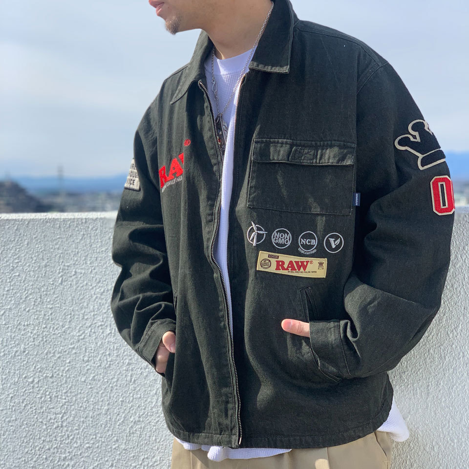 インターブリード INTERBREED ワークジャケット INTERBREED × RAW Manager's Jacket ロウペーパー コラボ  ライトアウター デニムジャケット ブラック 黒 BLACK