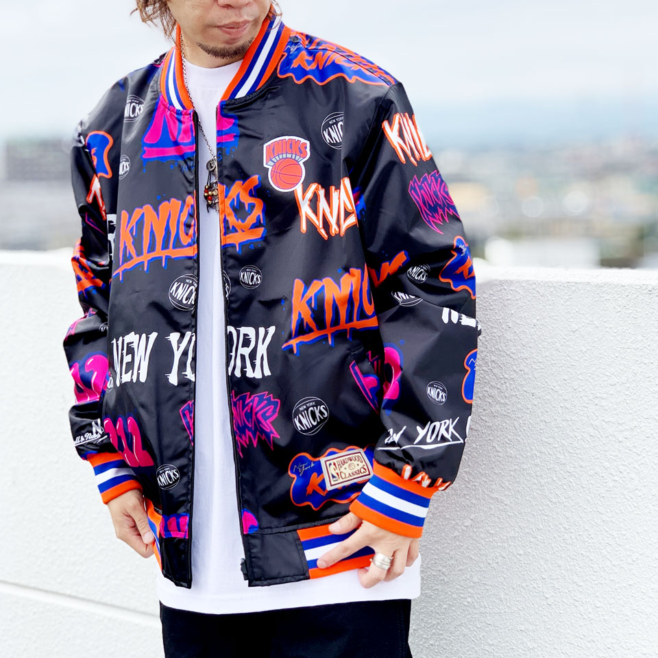 SALE セール ミッチェルアンドネス Mitchell&Ness リバーシブルサテンジャケット スタジャン NBA SLAP STICKER  REVERSIBLE JACKET - NEW YORK KNICKS