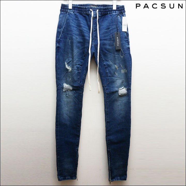 PACSUN ドロップ スキニー サイドストライプ  デニム ジョガーパンツ PAC SUN パックサン サイドジップジョガーパンツ SIDE ZIP SKINNY