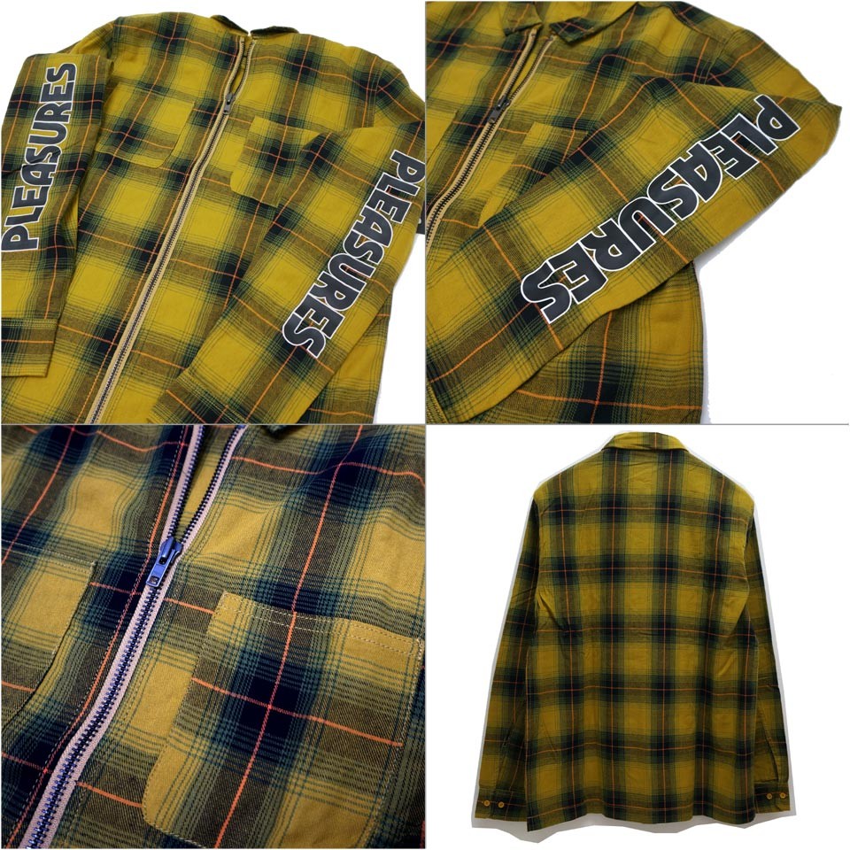 プレジャーズ PLEASURES シャツジャケット チェックシャツ VERNON ZIP JACKET イエロー 黄色 YELLOW