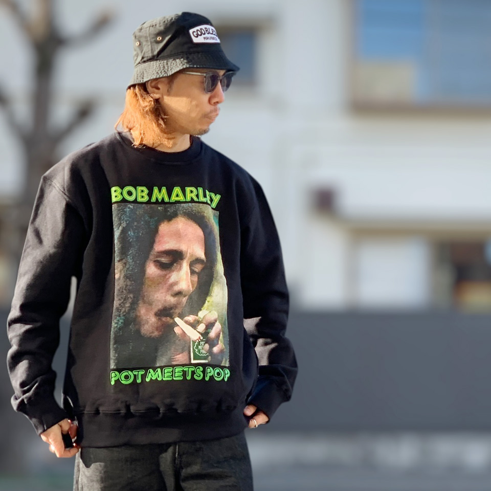 ポットミーツポップ POT MEETS POP クルースウェット Bob Marley LIGHT