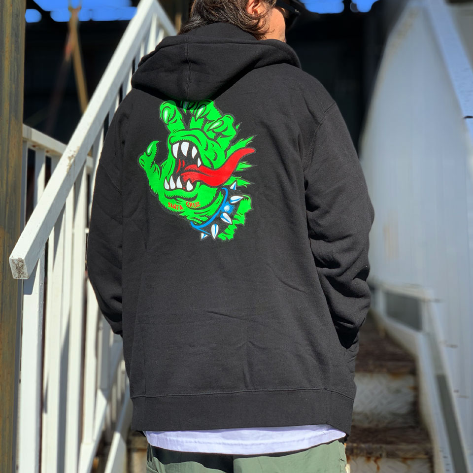 サンタクルーズ SANTA CRUZ サンタクルズ ジップパーカー フーディー MEEK OG SLASHER HAND ZIP HOODIE  バックプリント ブラック 黒 BLACK