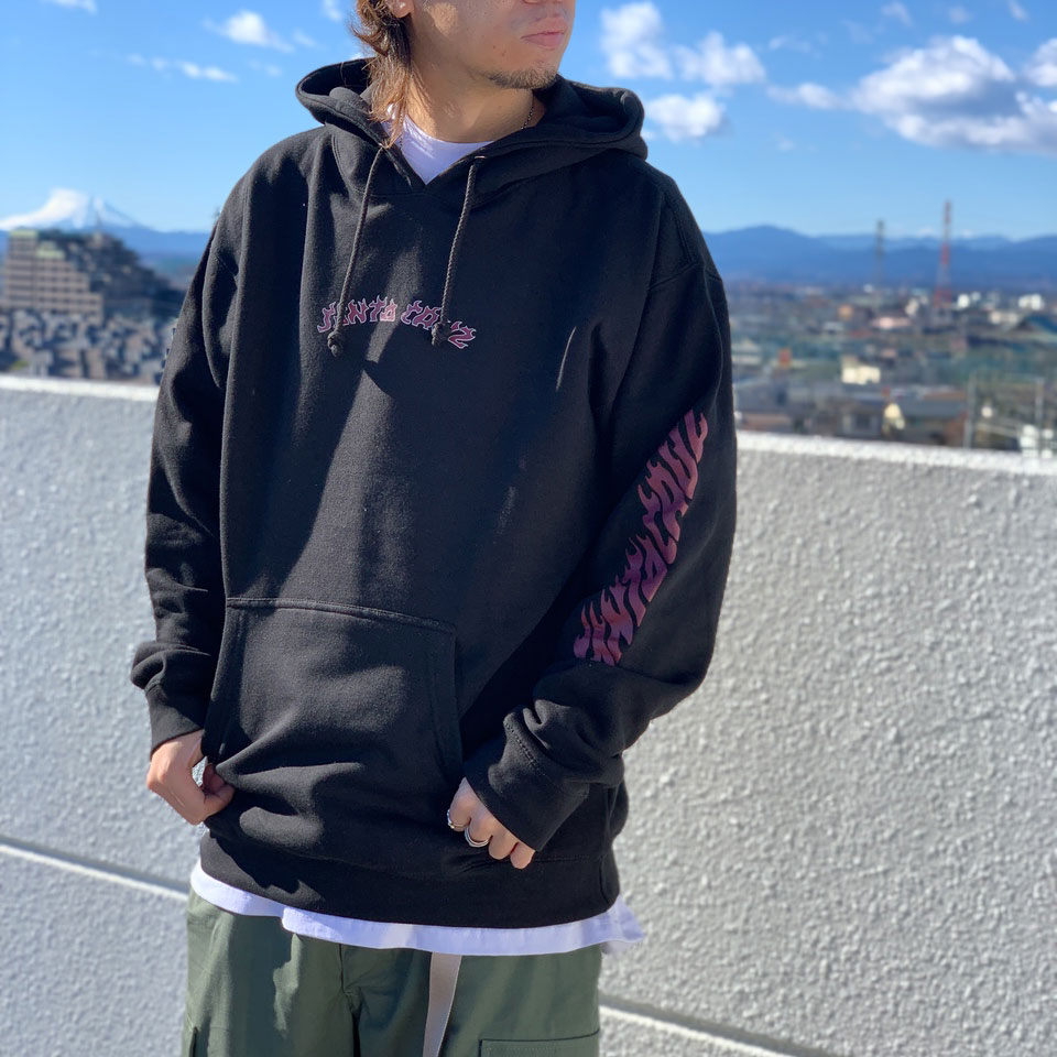 サンタクルーズ SANTA CRUZ サンタクルズ パーカー フーディー EMPTY FLAMED CREST P/O HOODIE バックプリント  ブラック 黒 BLACK