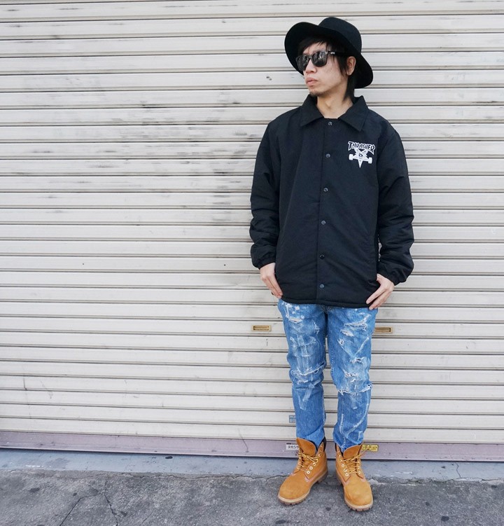 00s➤THRASHER➤スラッシャー➤コーチJKT➤スケートボード➤古着 THRASHER（スラッシャー） 送料無料 コーチジャケット ボア付き SKATE