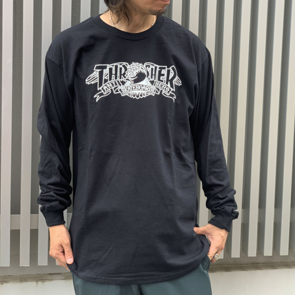 スラッシャー THRASHER ロンT Tシャツ ANTIHERO MAG BANNER LS Te...