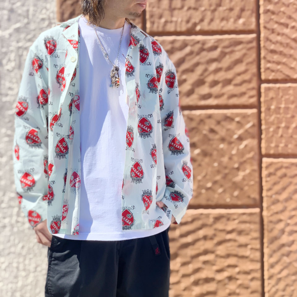 タウンクラフト TOWNCRAFT パジャマジャケット HEART PRINTED PAJAMA JACKET パジャマシャツ シャツ 総柄シャツ  カートコバーン KURT COBAIN ホワイト 白 WHITE